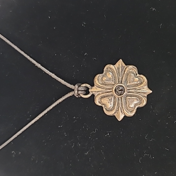 Vintage EXEX 925 Claudia Agudelo Pendant 4 leaf Clover on  Leather Cord - Picture 2 of 5